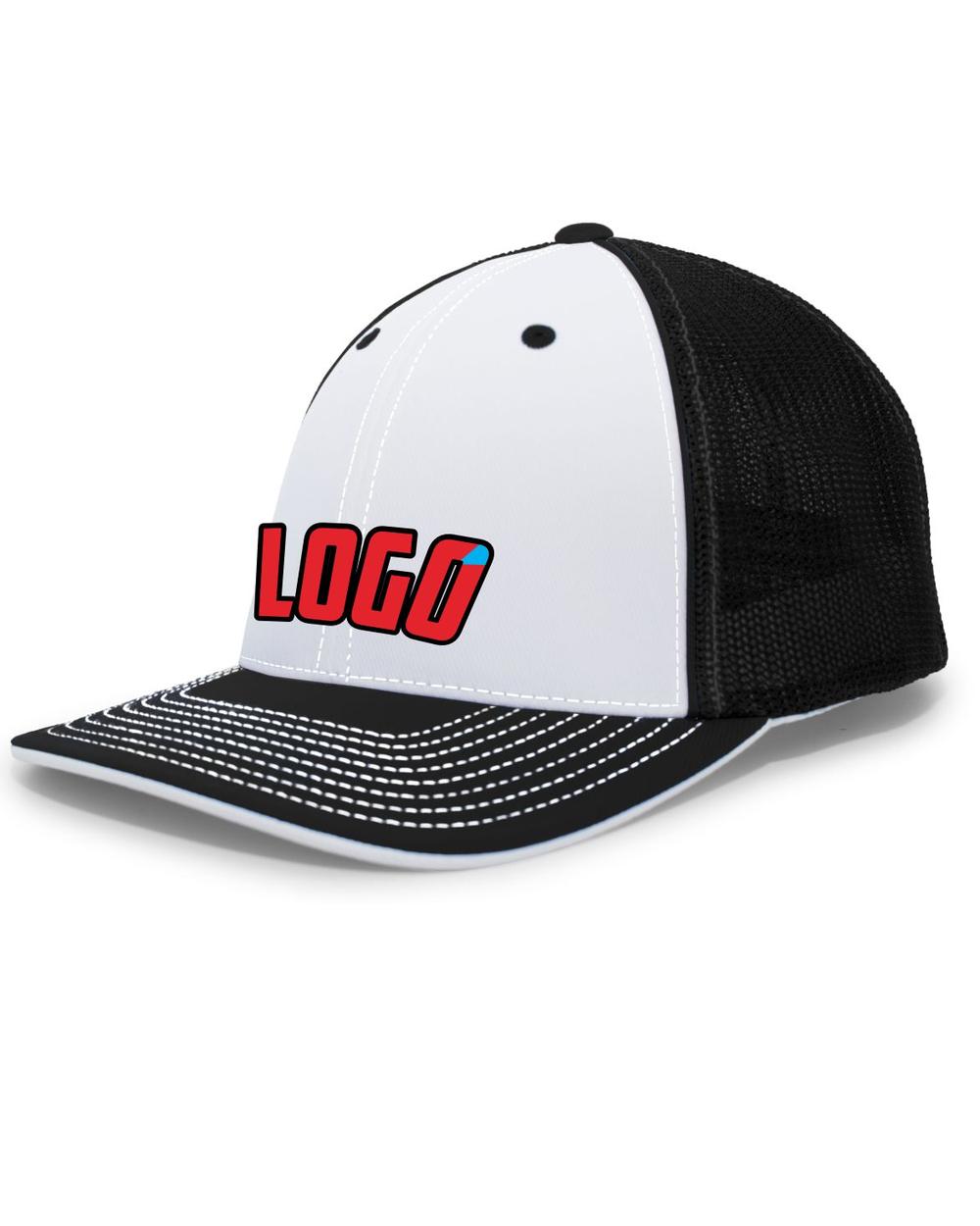 Pacific Trucker FlexFit MeshBack Custom Cap, color: White/Black/Black