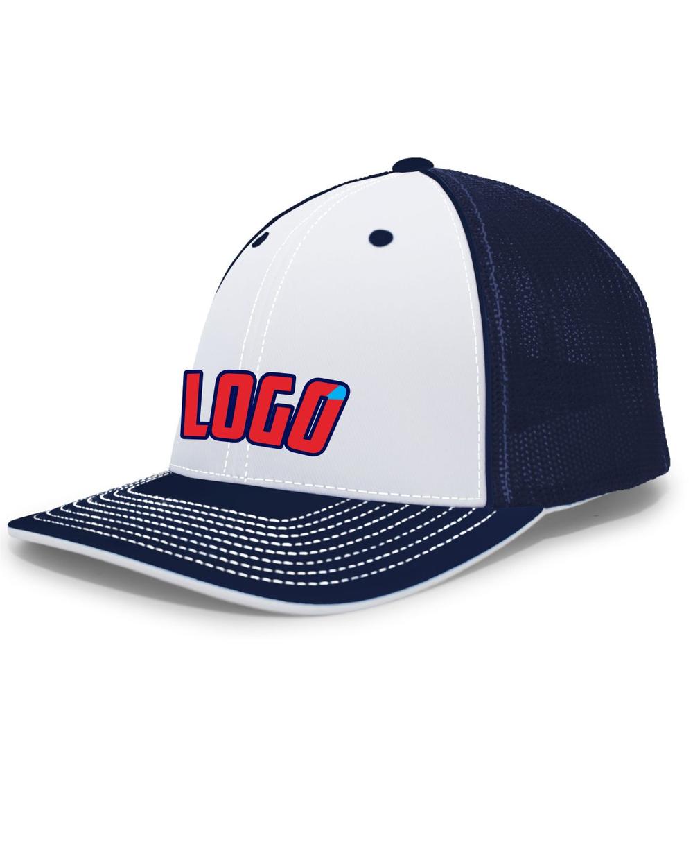 Pacific Trucker FlexFit MeshBack Custom Cap, color: White/Navy/Navy