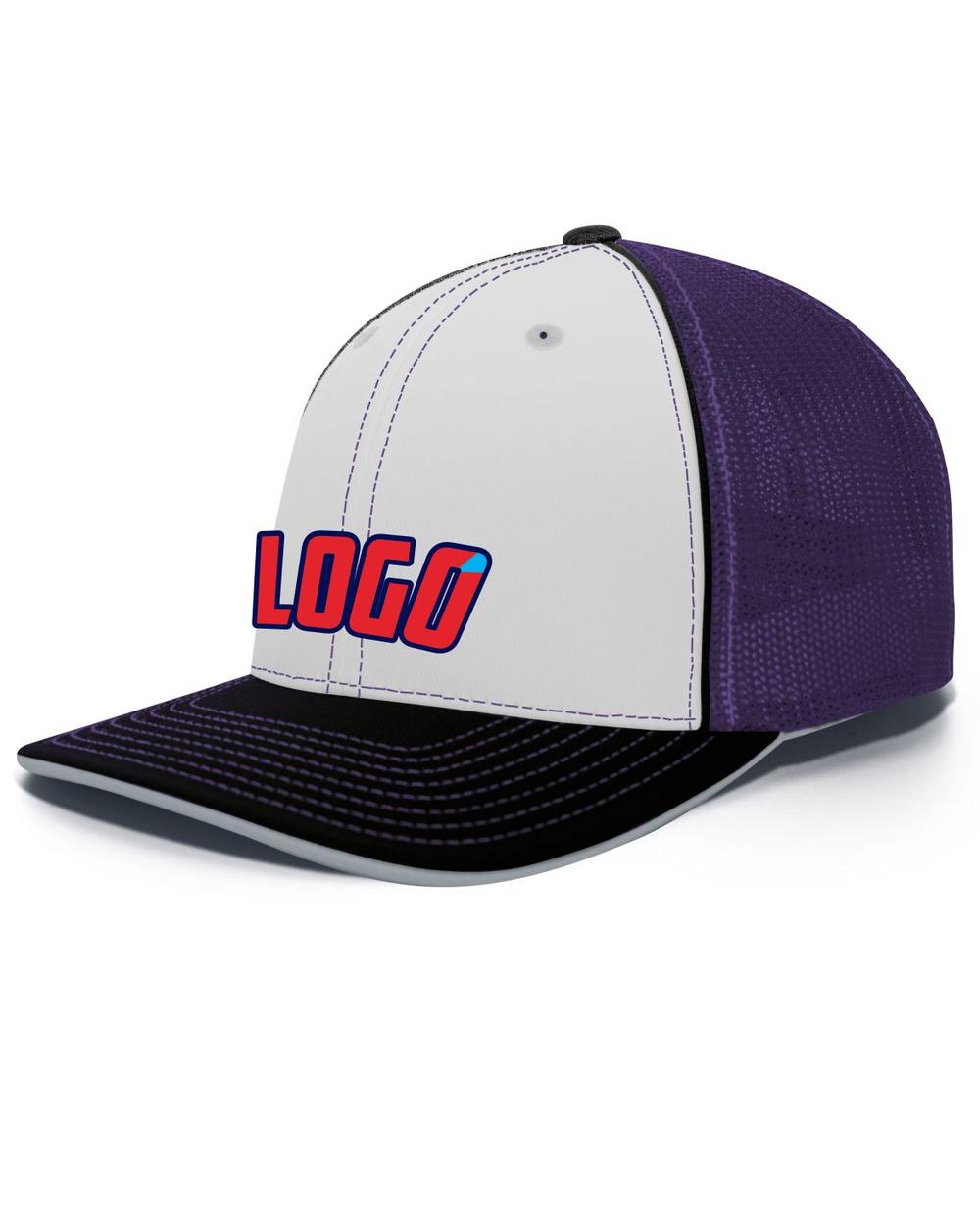 Pacific Trucker FlexFit MeshBack Custom Cap, color: White/Purple/Black