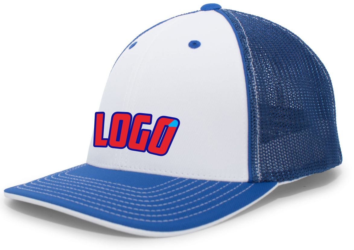 404MWL Unisex Trucker FlexFit MeshBack Custom Cap, color: White/Royal/Royal