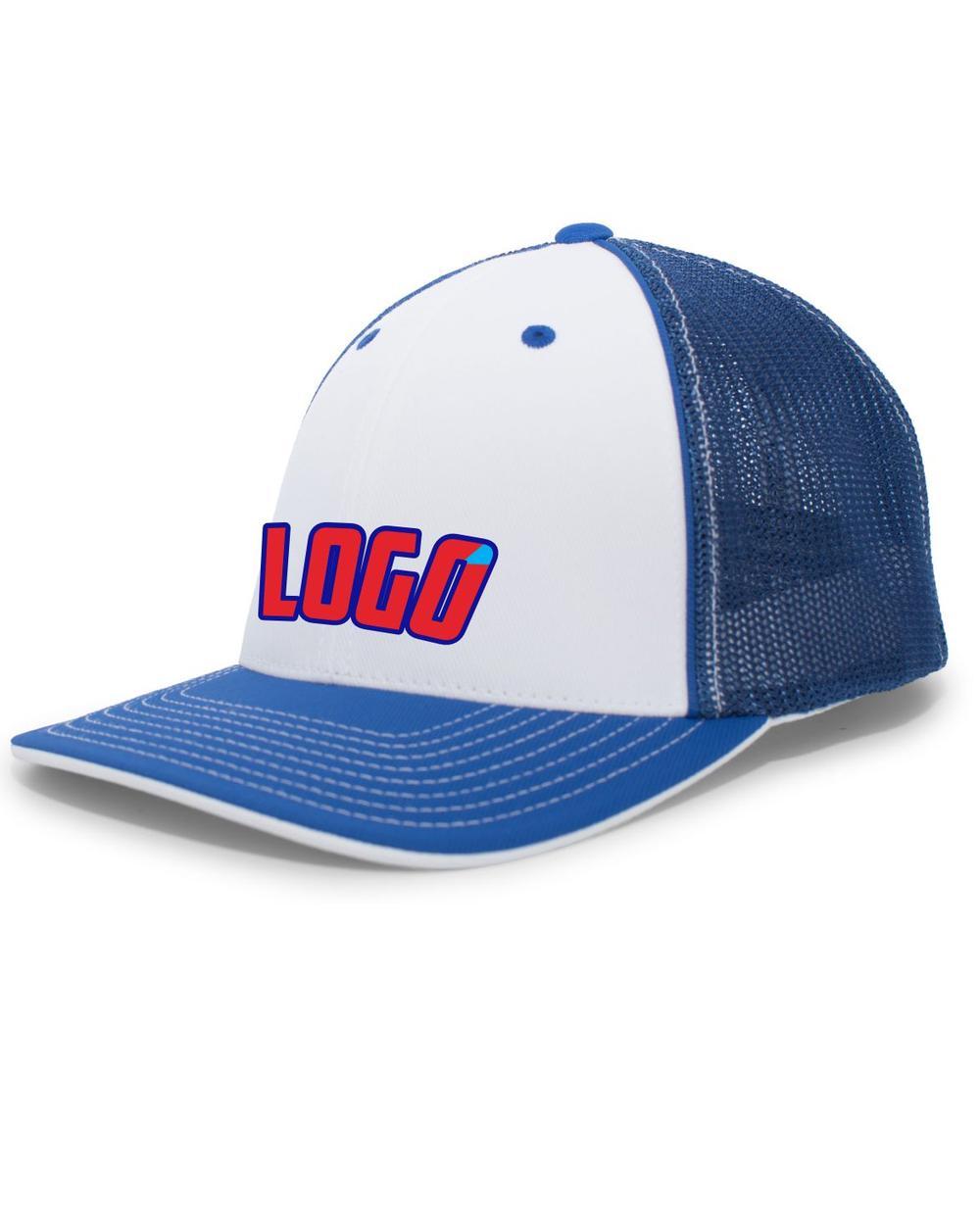 Pacific Trucker FlexFit MeshBack Custom Cap, color: White/Royal/Royal