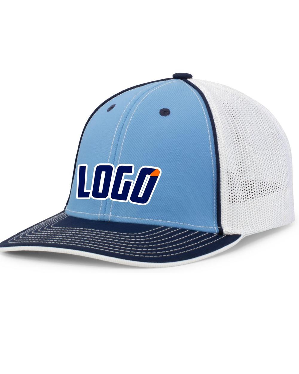 Pacific Trucker FlexFit MeshBack Custom Cap, color: Columbia Blue/White/Navy