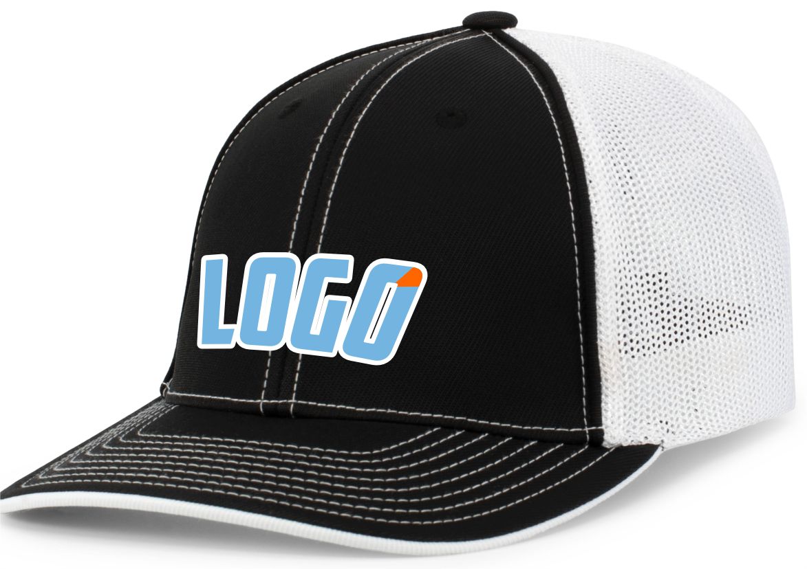 404MWL Unisex Trucker FlexFit MeshBack Custom Cap, color: Black/White/Black