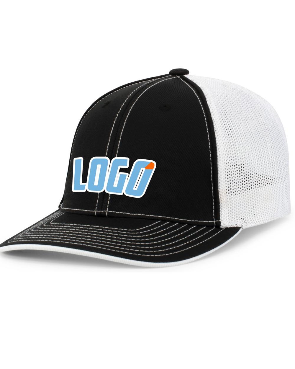 Pacific Trucker FlexFit MeshBack Custom Cap, color: Black/White/Black
