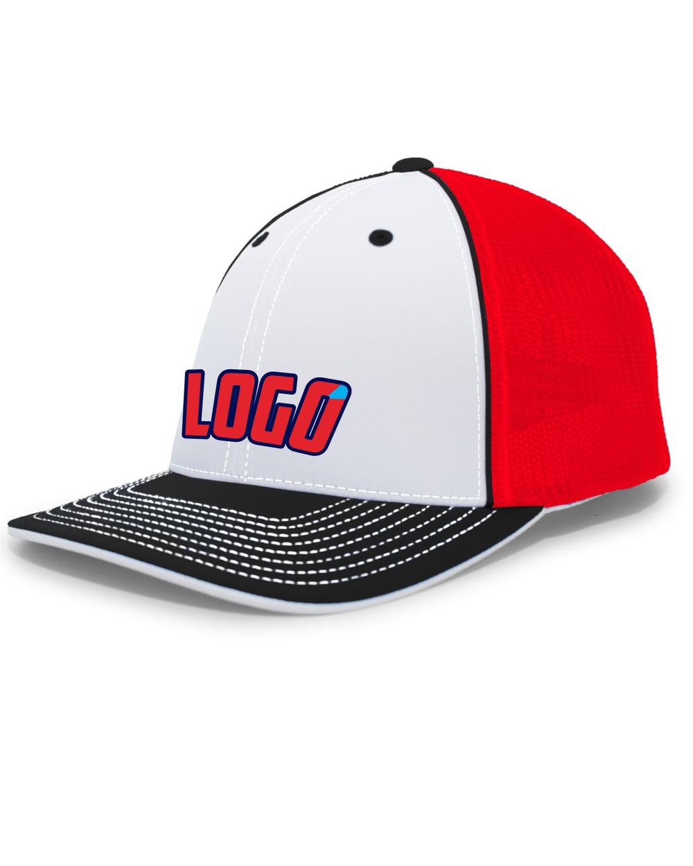 Pacific Trucker FlexFit MeshBack Custom Cap, color: White/Red/Black