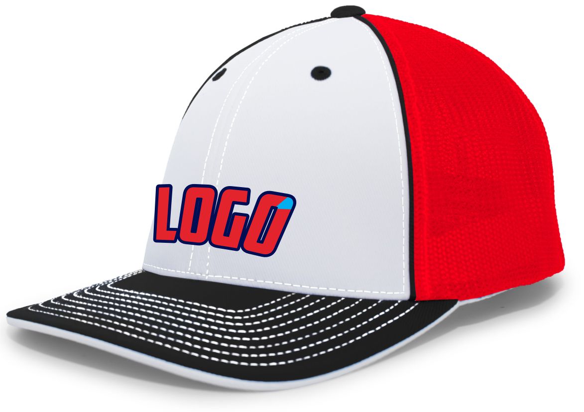404MWL Unisex Trucker FlexFit MeshBack Custom Cap, color: White/Red/Black