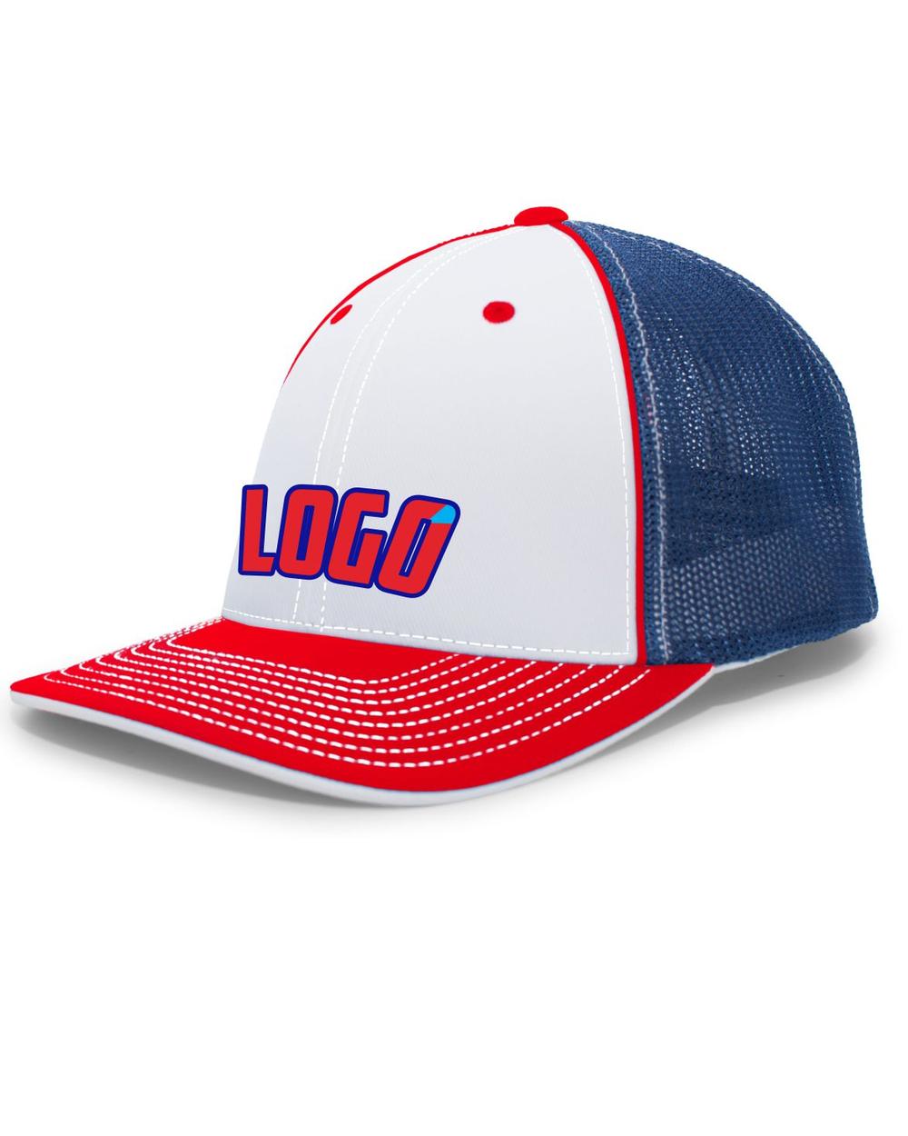 Pacific Trucker FlexFit MeshBack Custom Cap, color: White/Royal/Red