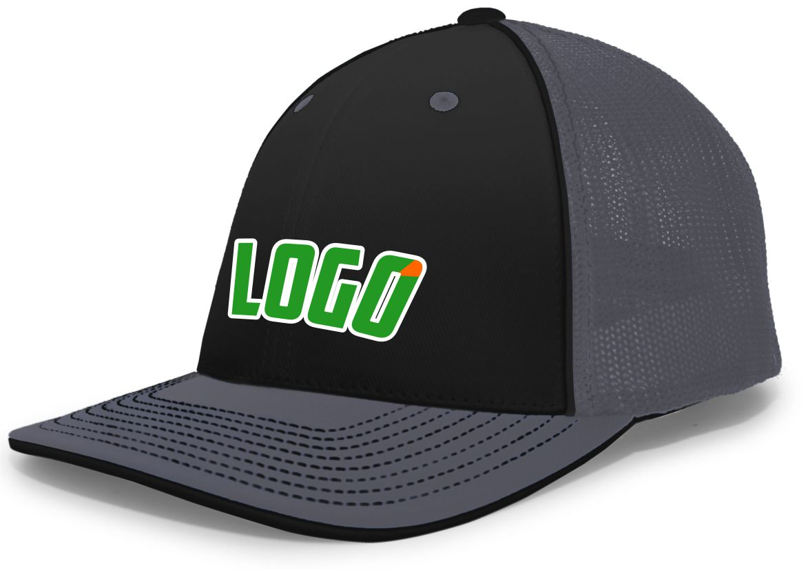 404MWL Unisex Trucker FlexFit MeshBack Custom Cap, color: Black/Graphite/Graphite