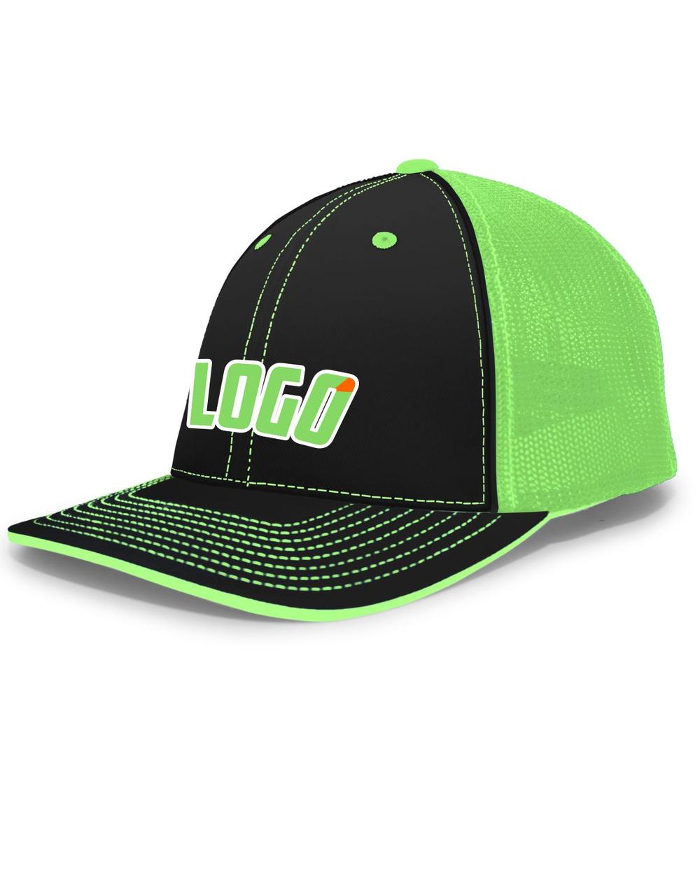 Pacific Trucker FlexFit MeshBack Custom Cap, color: Black/Neon Green/Black