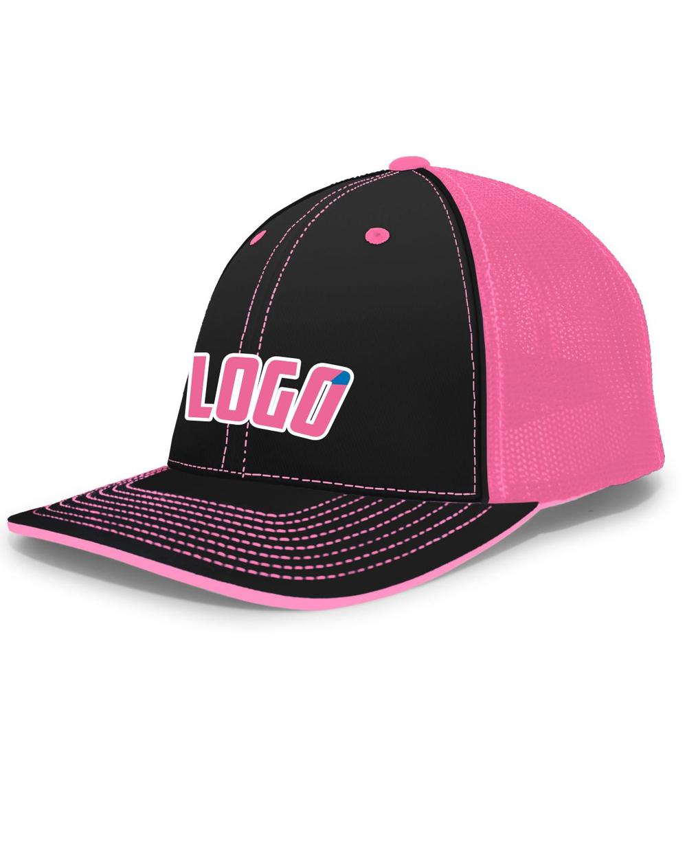 Pacific Trucker FlexFit MeshBack Custom Cap, color: Black/Pink/Black