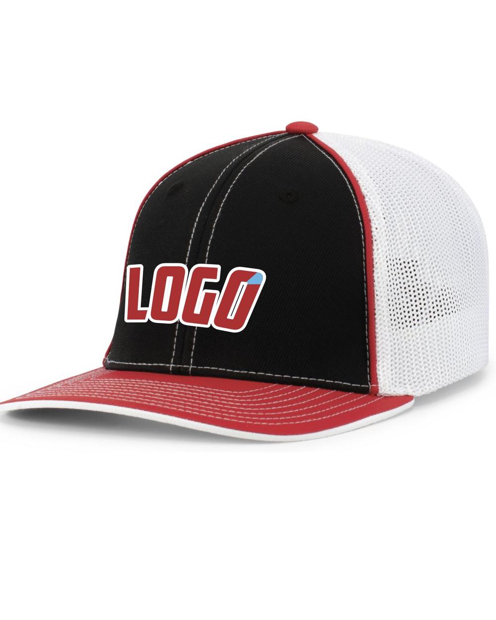 Pacific Trucker FlexFit MeshBack Custom Cap, color: Black/White/Red