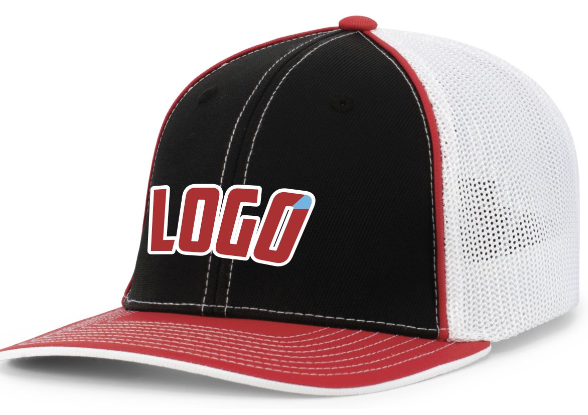 404MWL Unisex Trucker FlexFit MeshBack Custom Cap, color: Black/White/Red