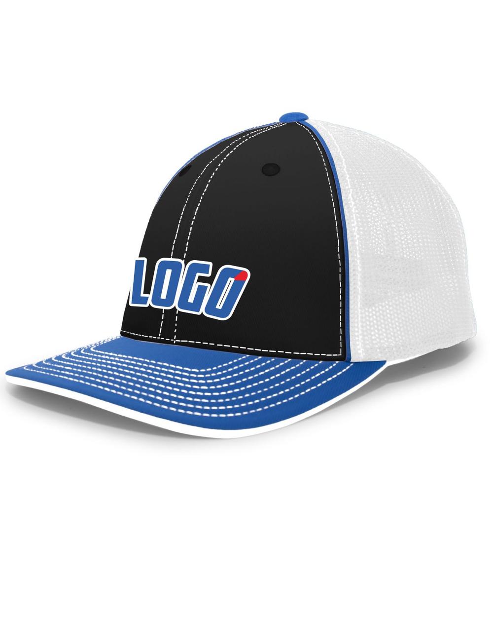 Pacific Trucker FlexFit MeshBack Custom Cap, color: Black/White/Royal