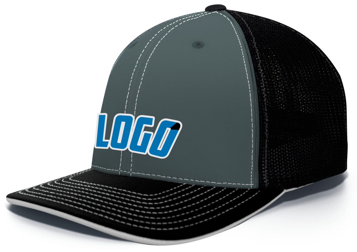 404MWL Unisex Trucker FlexFit MeshBack Custom Cap, color: Graphite/Black/Black