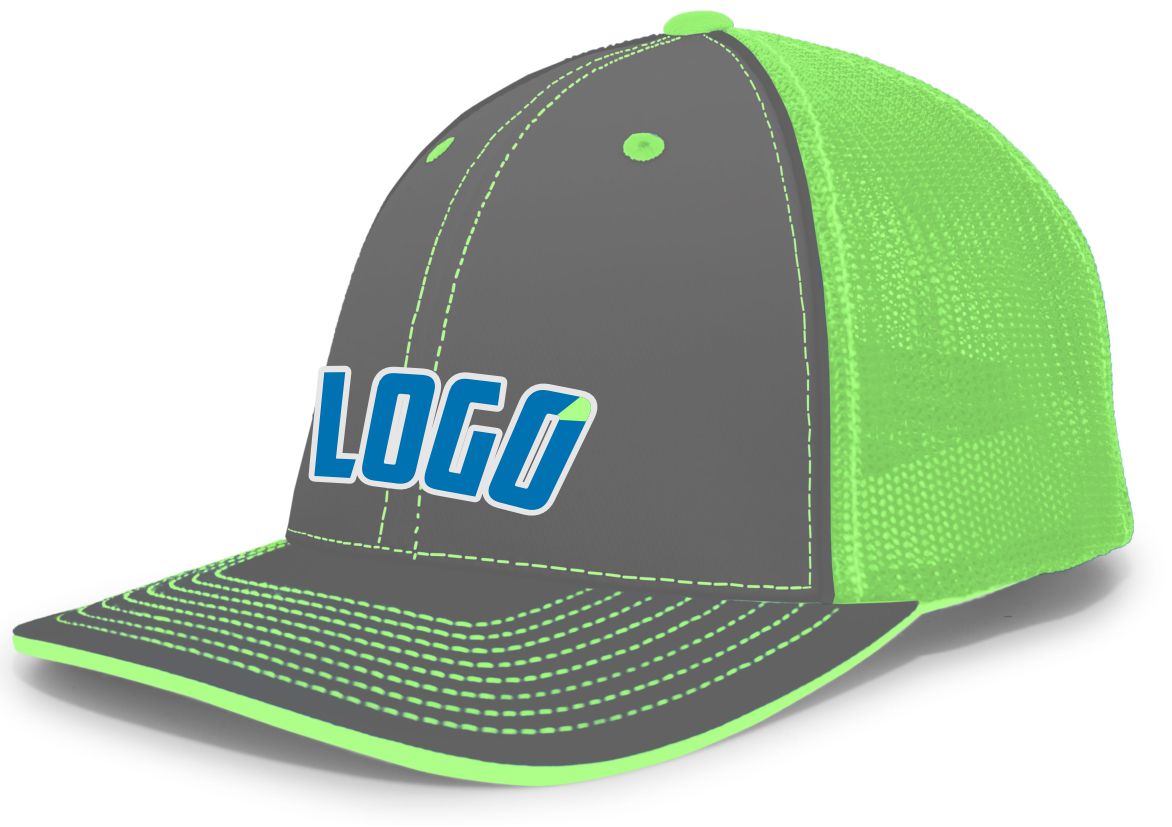404MWL Unisex Trucker FlexFit MeshBack Custom Cap, color: Graphite/Neon Green/Graphite