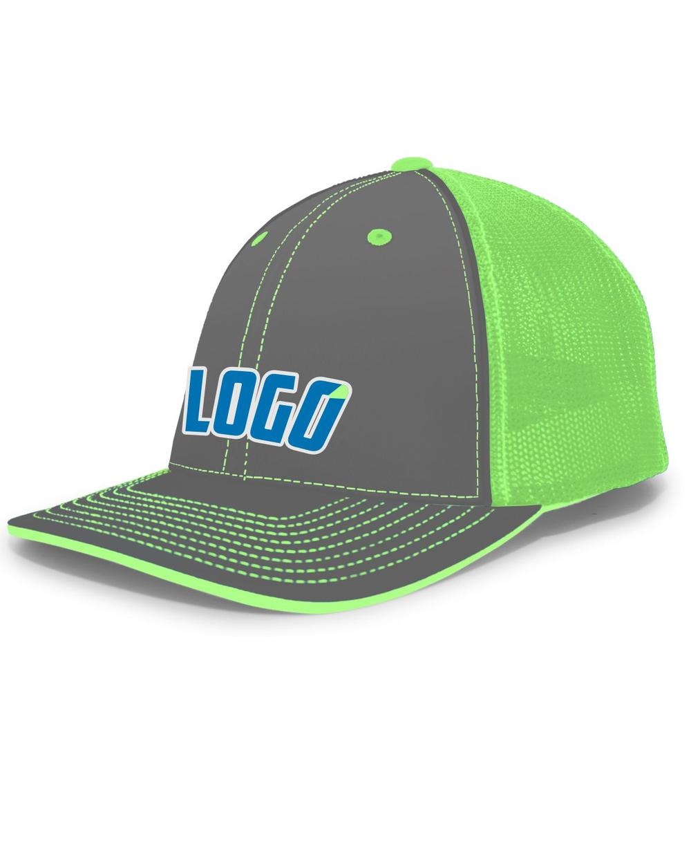 Pacific Trucker FlexFit MeshBack Custom Cap, color: Graphite/Neon Green/Graphite