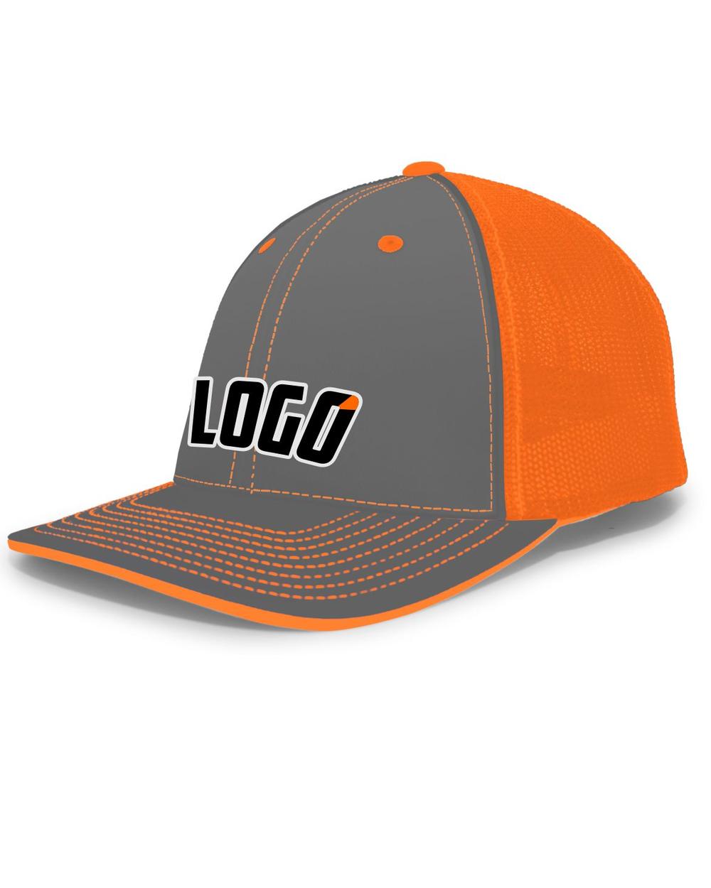 Pacific Trucker FlexFit MeshBack Custom Cap, color: Graphite/Neon Orange/Graphite