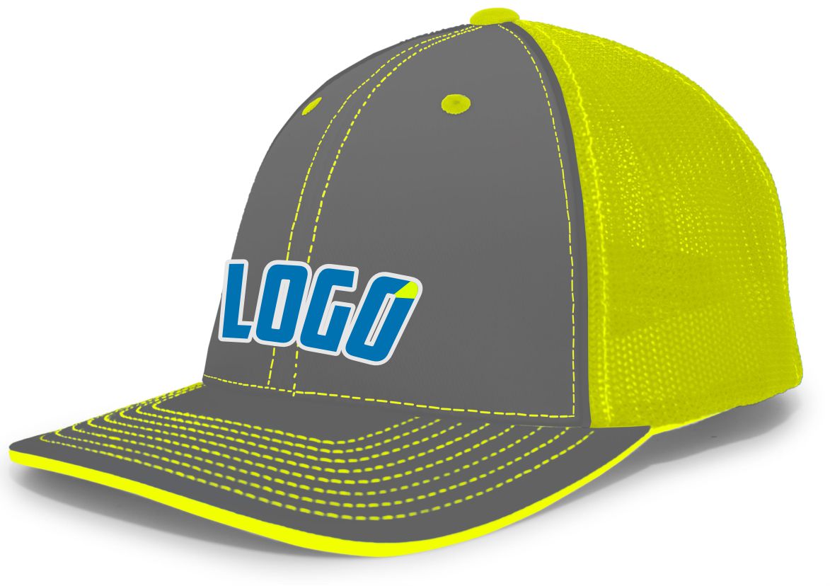 404MWL Unisex Trucker FlexFit MeshBack Custom Cap, color: Graphite/Neon Yellow/Graphite