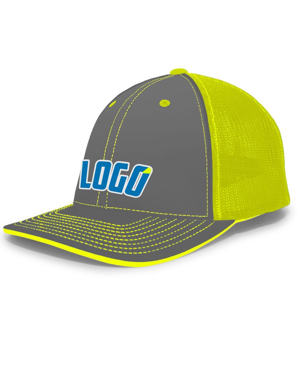 Pacific Trucker FlexFit MeshBack Custom Cap, color: Graphite/Neon Yellow/Graphite
