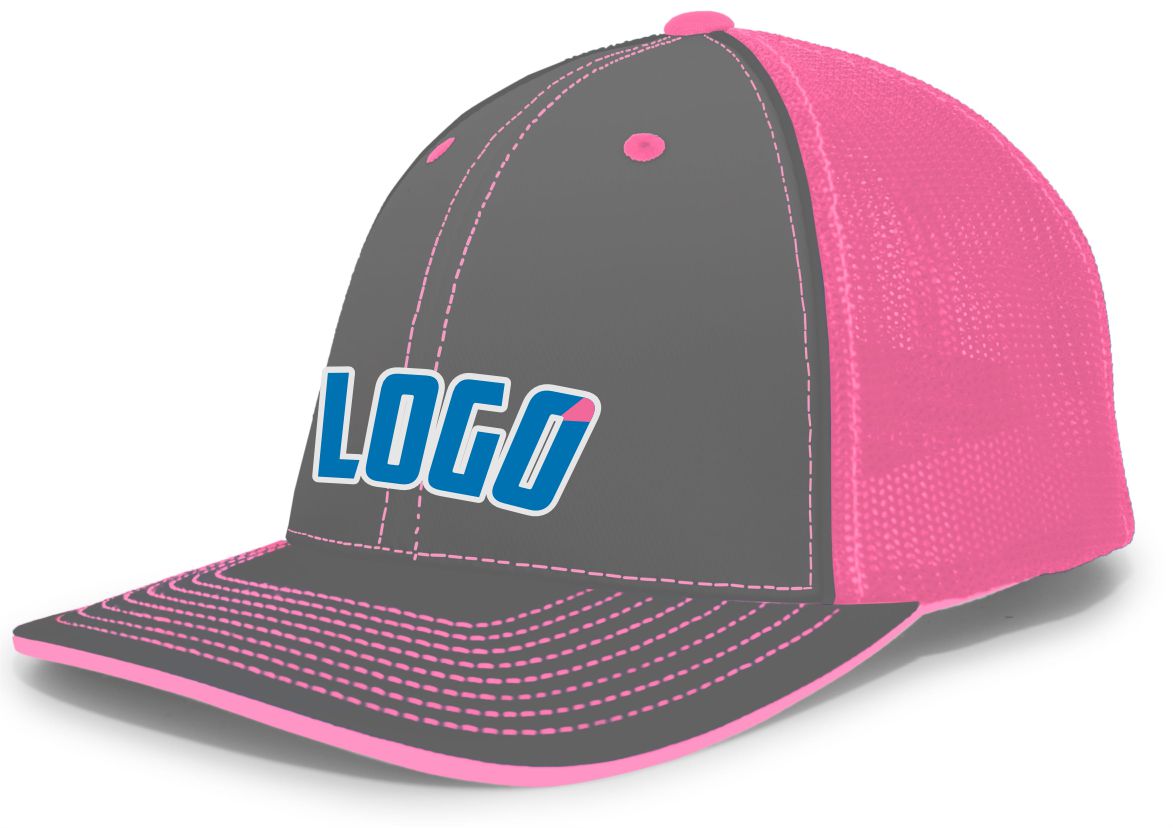404MWL Unisex Trucker FlexFit MeshBack Custom Cap, color: Graphite/Pink/Graphite