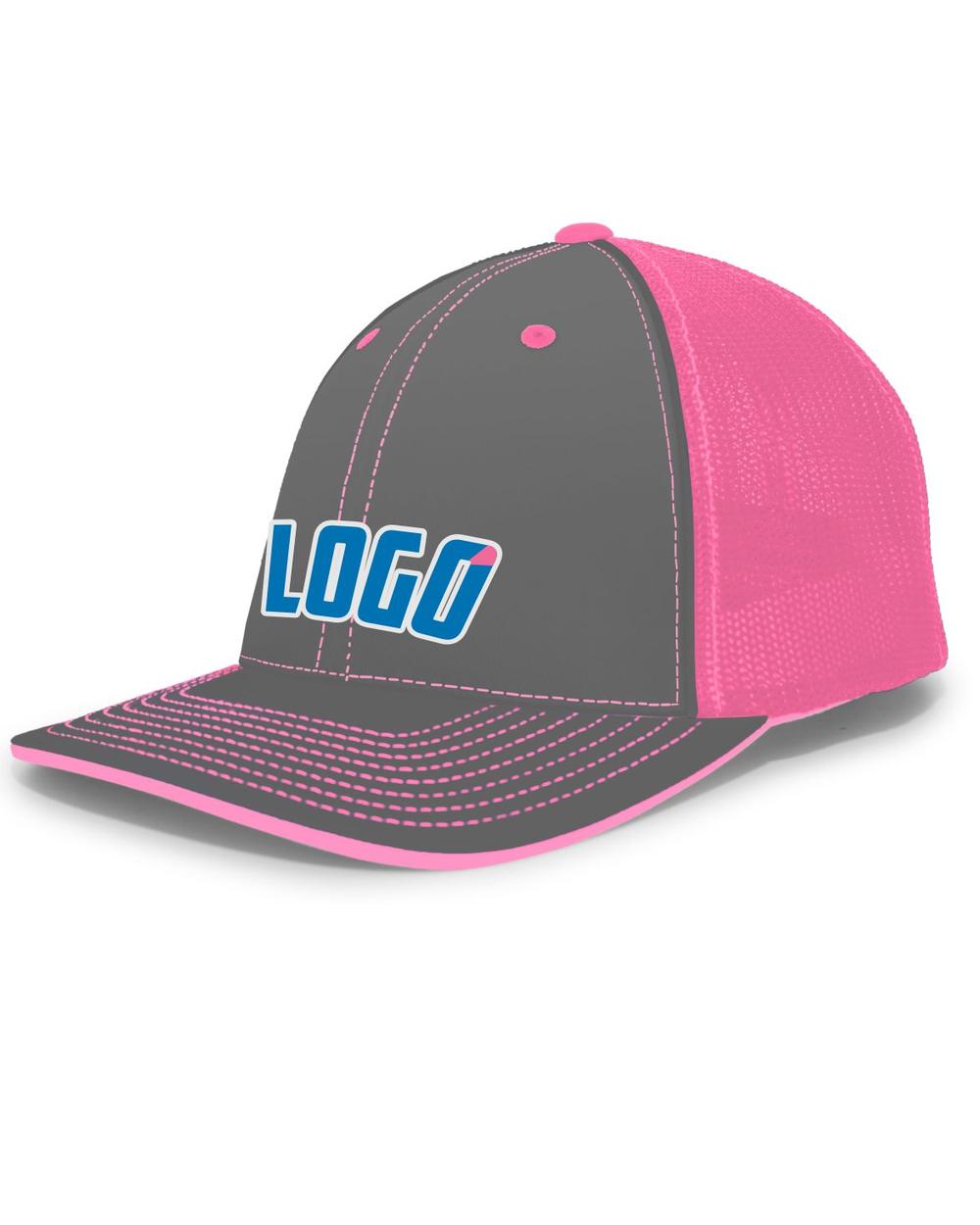 Pacific Trucker FlexFit MeshBack Custom Cap, color: Graphite/Pink/Graphite