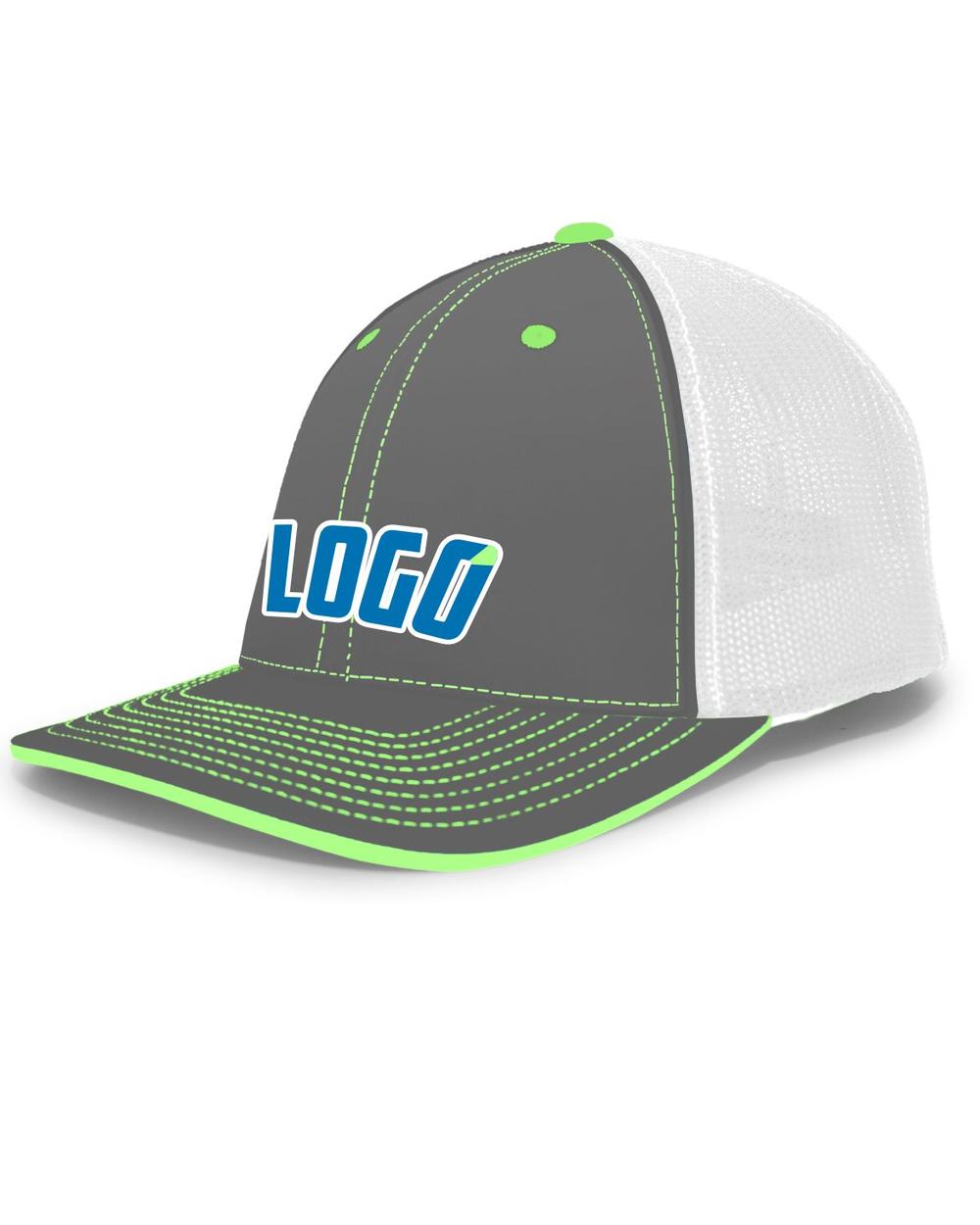 Pacific Trucker FlexFit MeshBack Custom Cap, color: Graphite/White/Neon Green