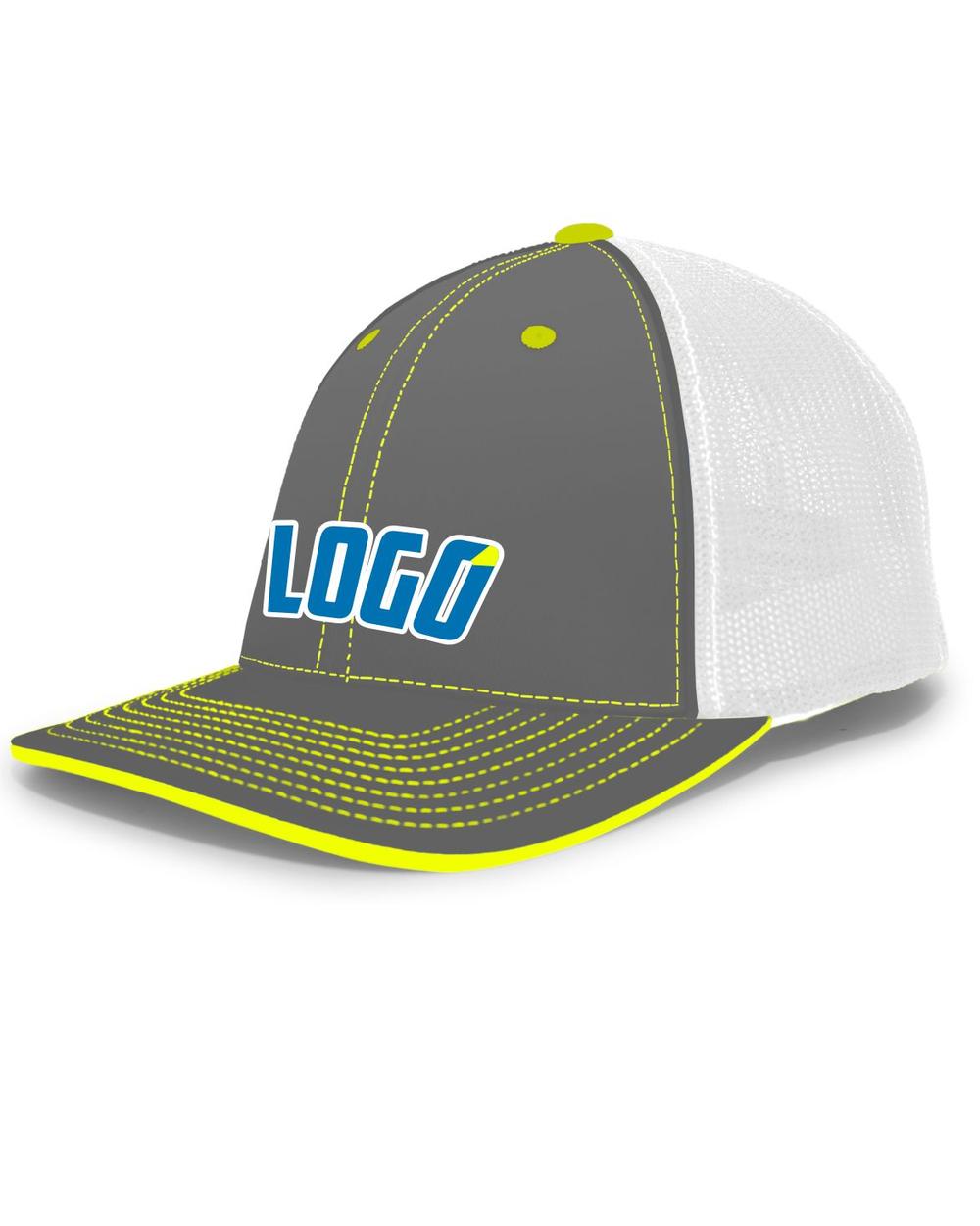 Pacific Trucker FlexFit MeshBack Custom Cap, color: Graphite/White/Neon Yellow