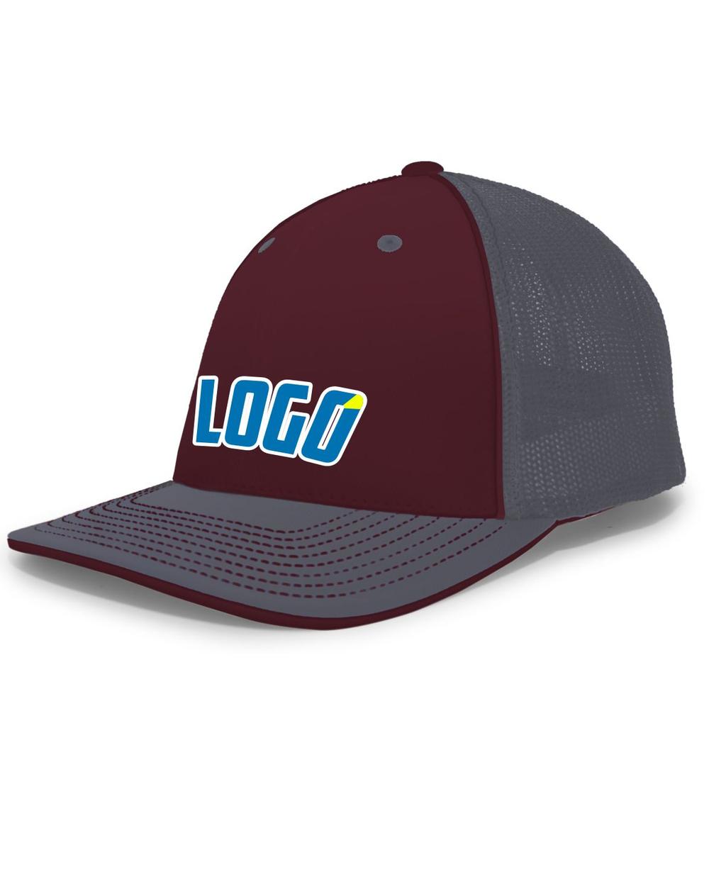 Pacific Trucker FlexFit MeshBack Custom Cap, color: Maroon/Graphite/Graphite