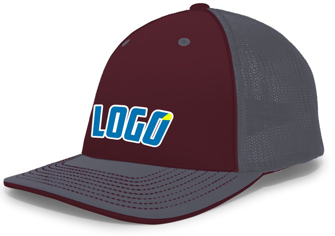 404MWL Unisex Trucker FlexFit MeshBack Custom Cap, color: Maroon/Graphite/Graphite