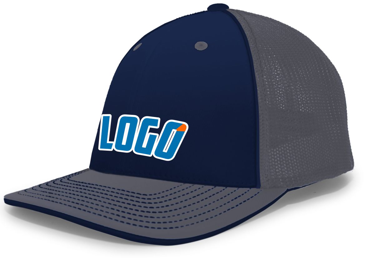 404MWL Unisex Trucker FlexFit MeshBack Custom Cap, color: Navy/Graphite/Graphite