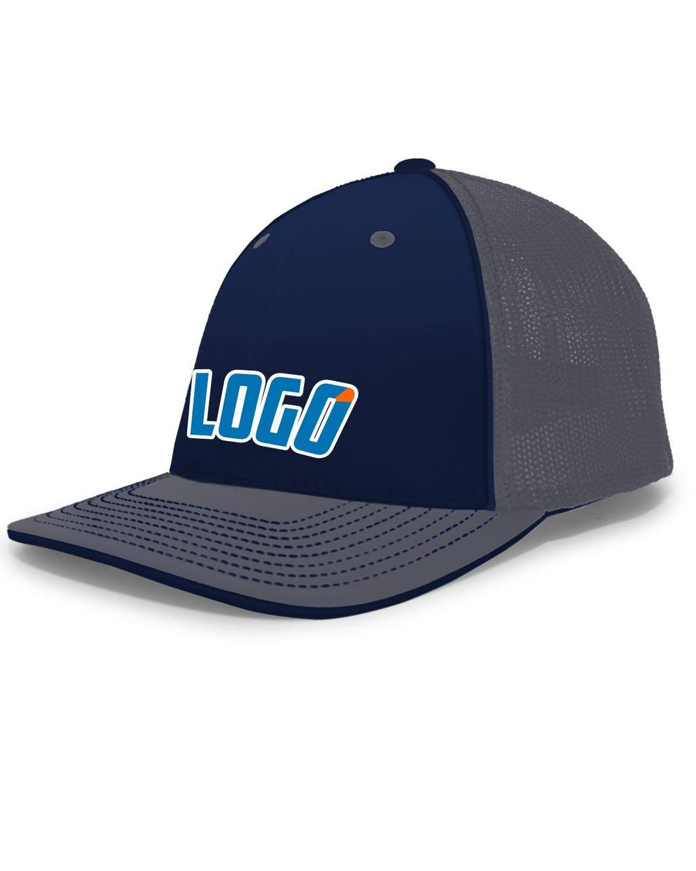 Pacific Trucker FlexFit MeshBack Custom Cap, color: Navy/Graphite/Graphite