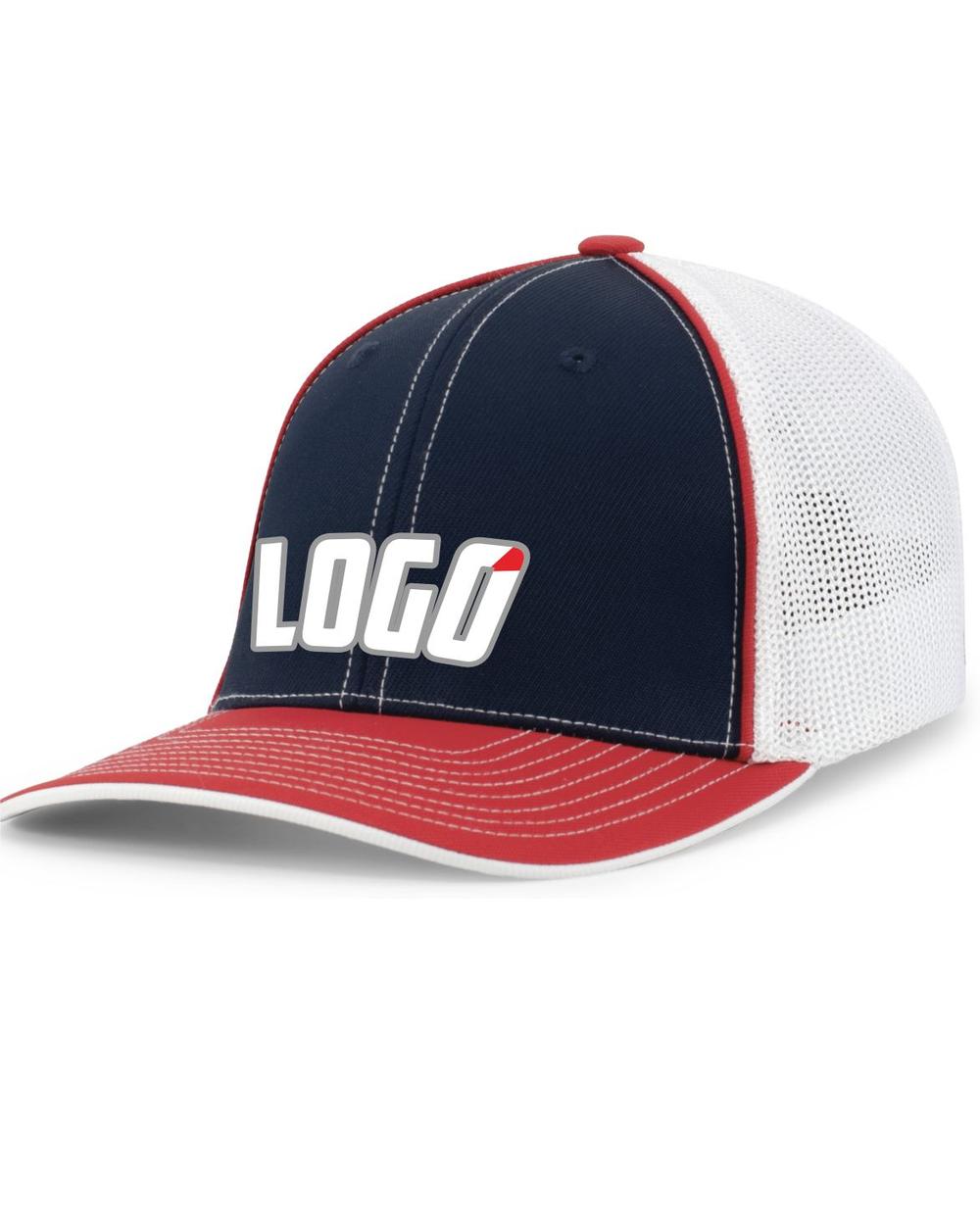 Pacific Trucker FlexFit MeshBack Custom Cap, color: Navy/White/Red
