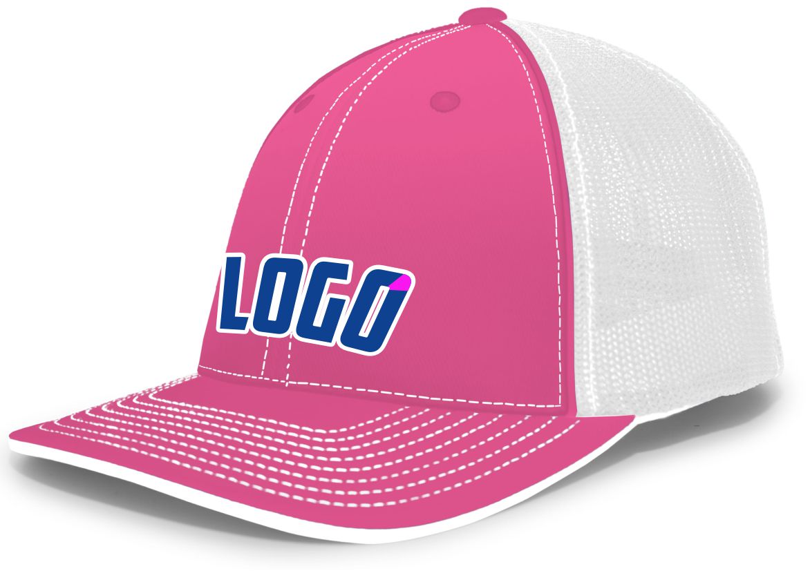 404MWL Unisex Trucker FlexFit MeshBack Custom Cap, color: Pink/White/Pink