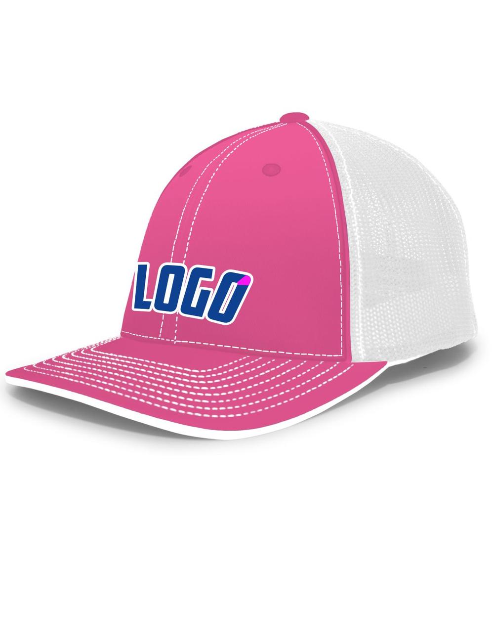 Pacific Trucker FlexFit MeshBack Custom Cap, color: Pink/White/Pink