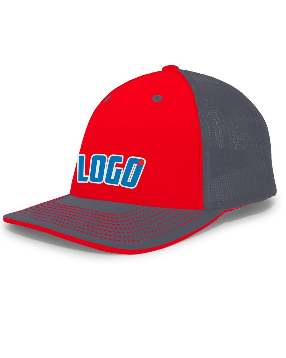 Pacific Trucker FlexFit MeshBack Custom Cap, color: Red/Graphite/Graphite