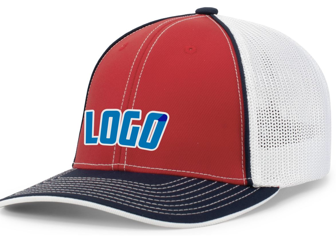 404MWL Unisex Trucker FlexFit MeshBack Custom Cap, color: Red/White/Navy