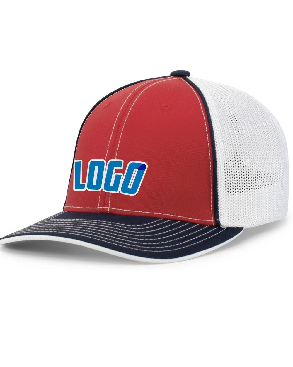 Pacific Trucker FlexFit MeshBack Custom Cap, color: Red/White/Navy