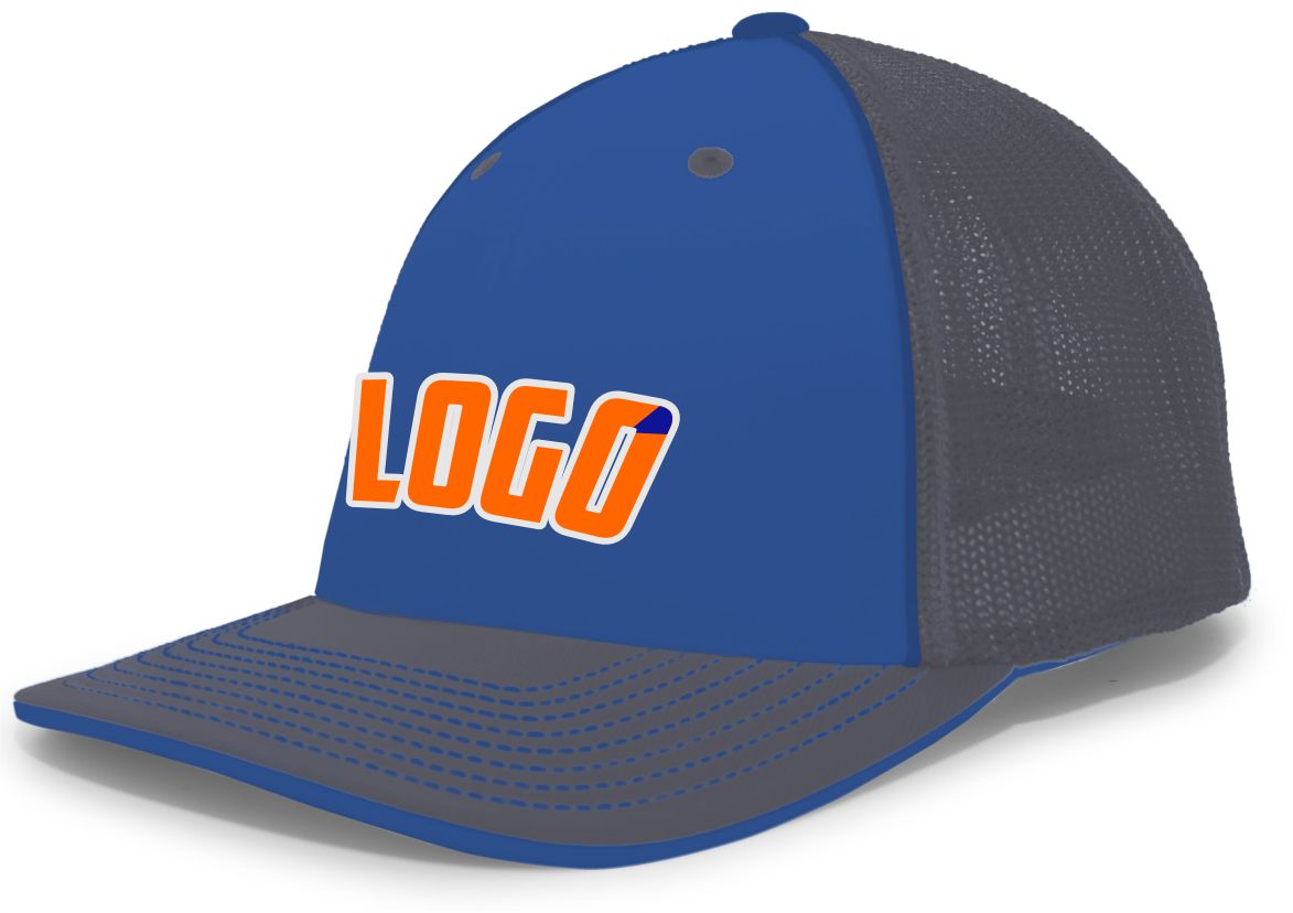 404MWL Unisex Trucker FlexFit MeshBack Custom Cap, color: Royal/Graphite/Graphite