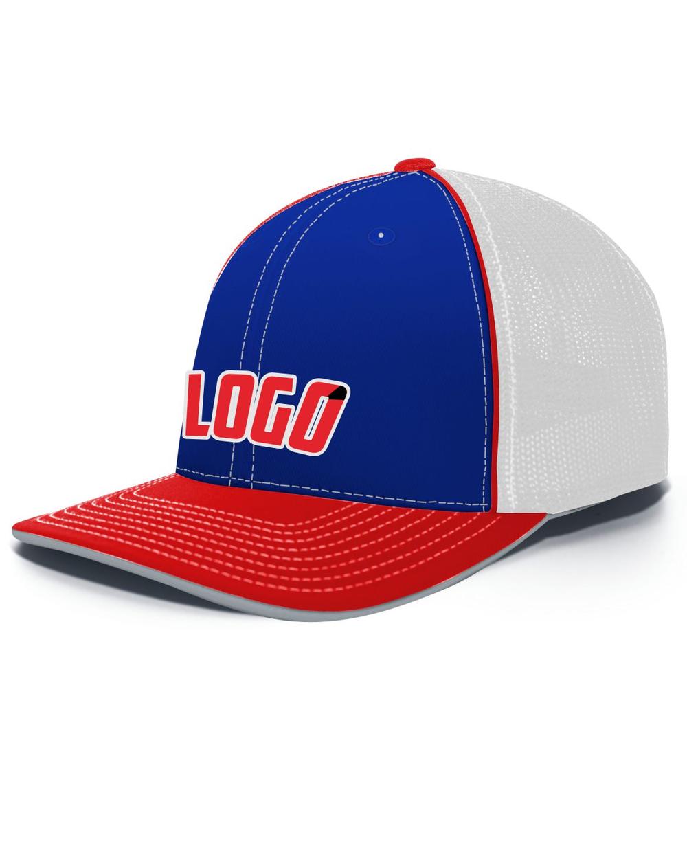 Pacific Trucker FlexFit MeshBack Custom Cap, color: Royal/White/Red