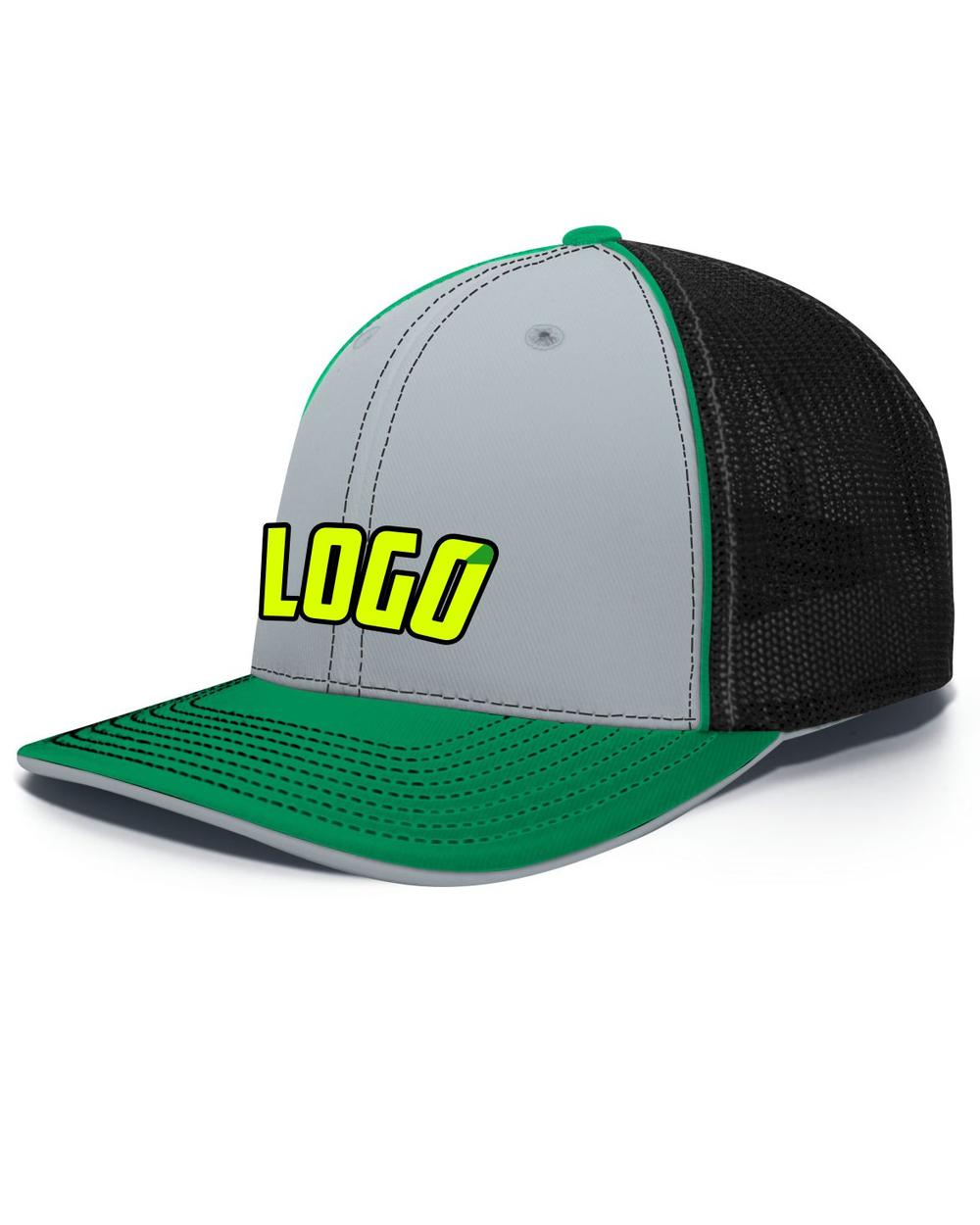 Pacific Trucker FlexFit MeshBack Custom Cap, color: Silver/Black/Kelly