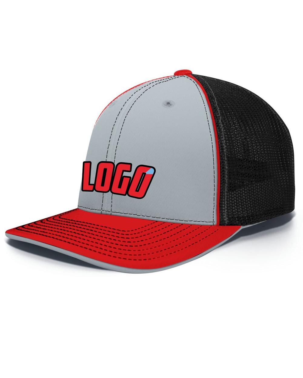 Pacific Trucker FlexFit MeshBack Custom Cap, color: Silver/Black/Red