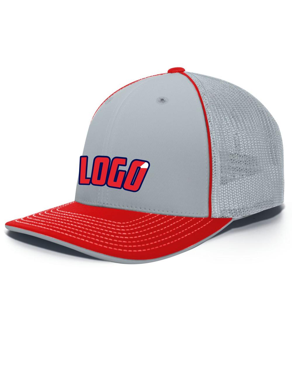 Pacific Trucker FlexFit MeshBack Custom Cap, color: Silver/Red