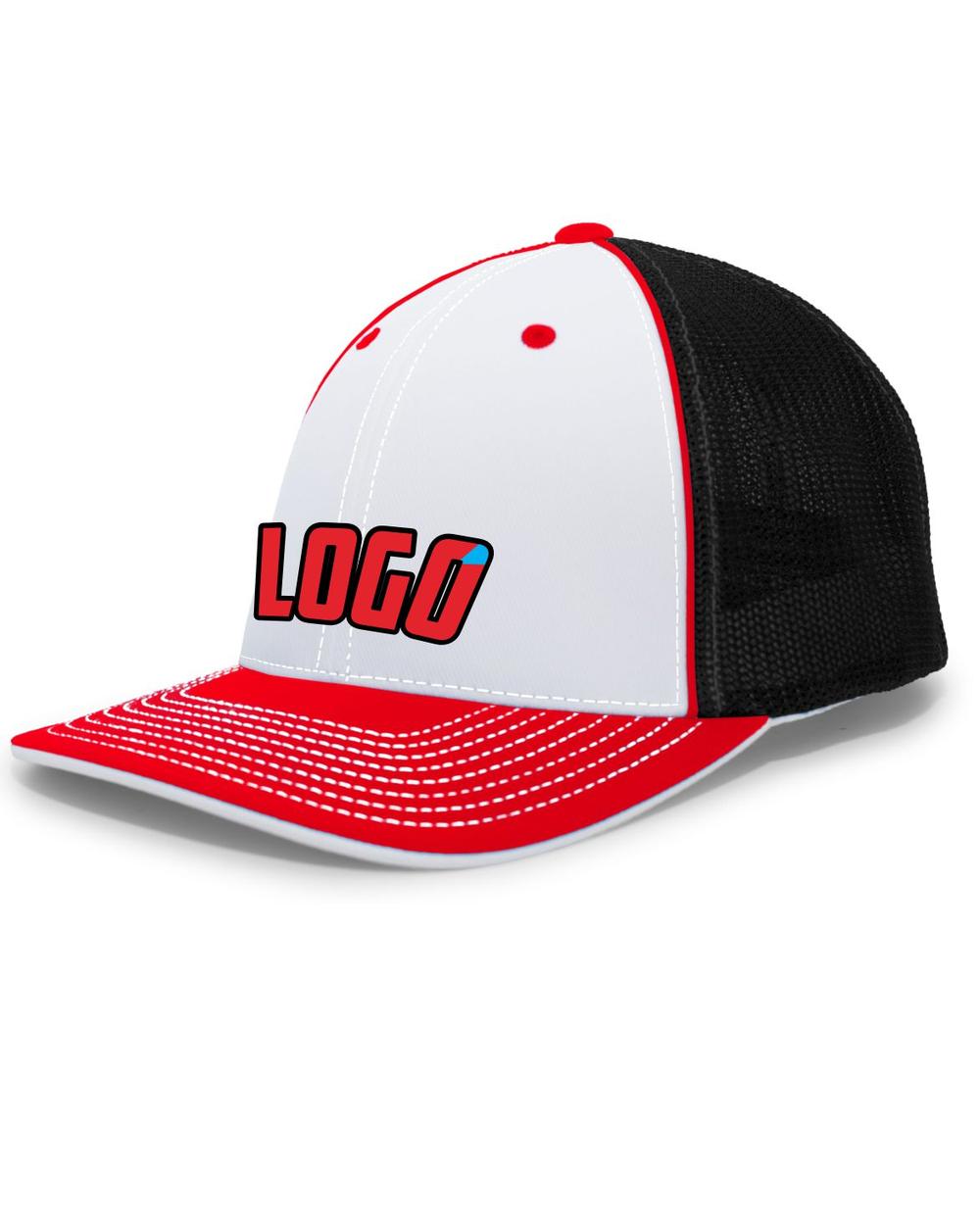 Pacific Trucker FlexFit MeshBack Custom Cap, color: White/Black/Red