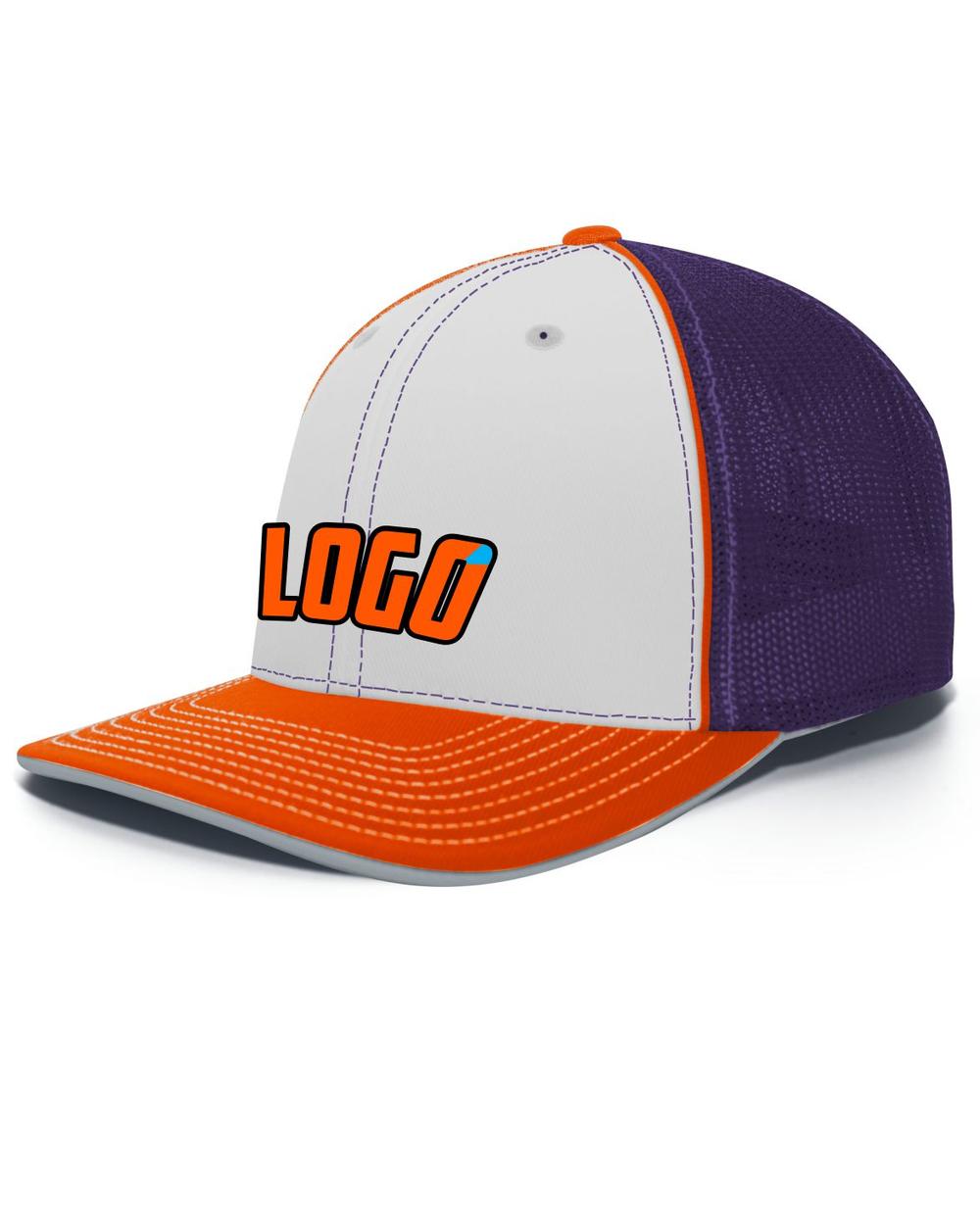 Pacific Trucker FlexFit MeshBack Custom Cap, color: White/Purple/Orange