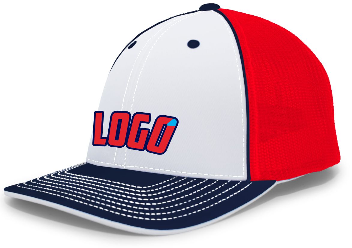 404MWL Unisex Trucker FlexFit MeshBack Custom Cap, color: White/Red/Navy