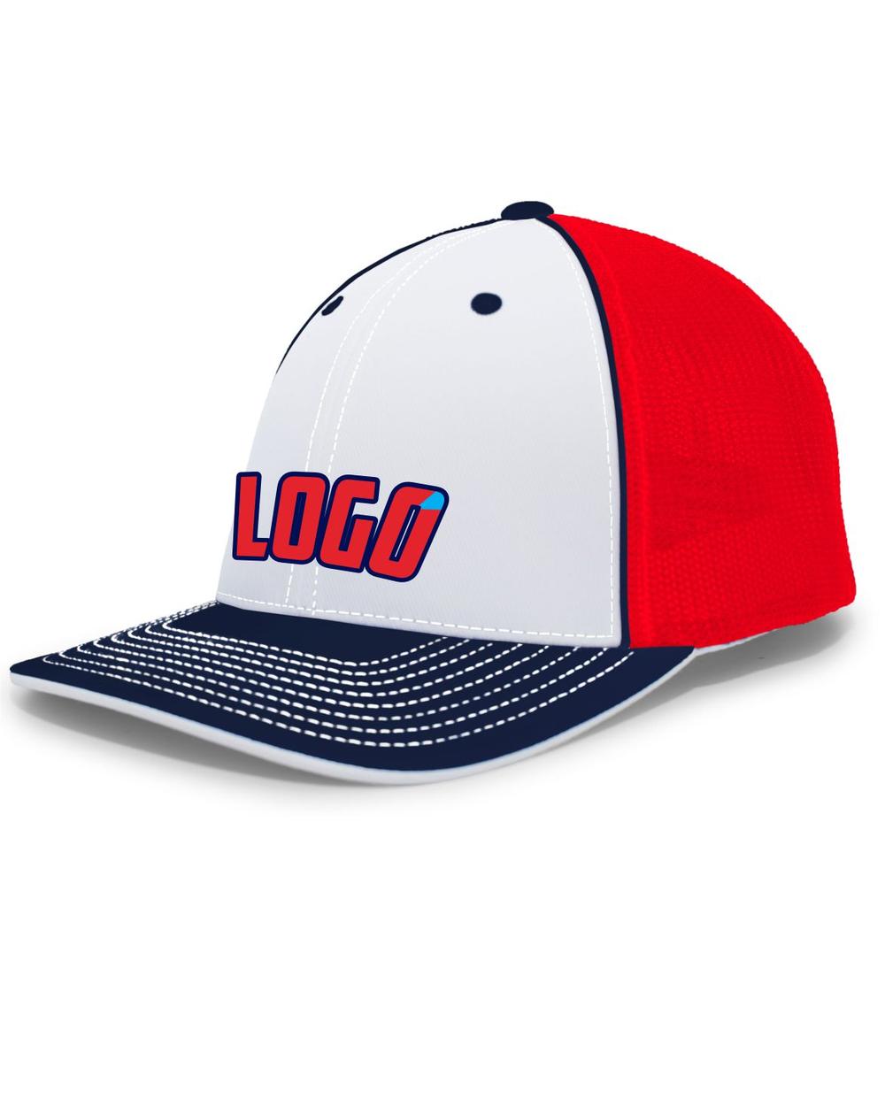 Pacific Trucker FlexFit MeshBack Custom Cap, color: White/Red/Navy
