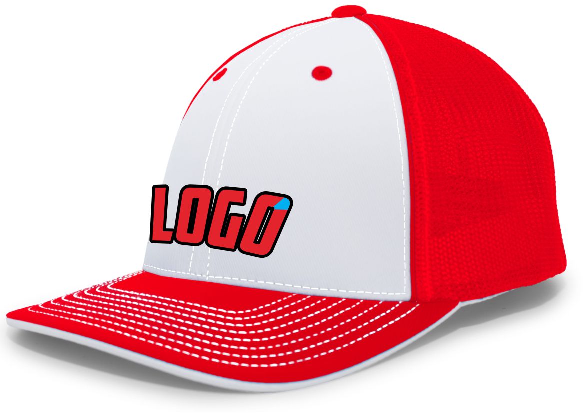 404MWL Unisex Trucker FlexFit MeshBack Custom Cap, color: White/Red/Red