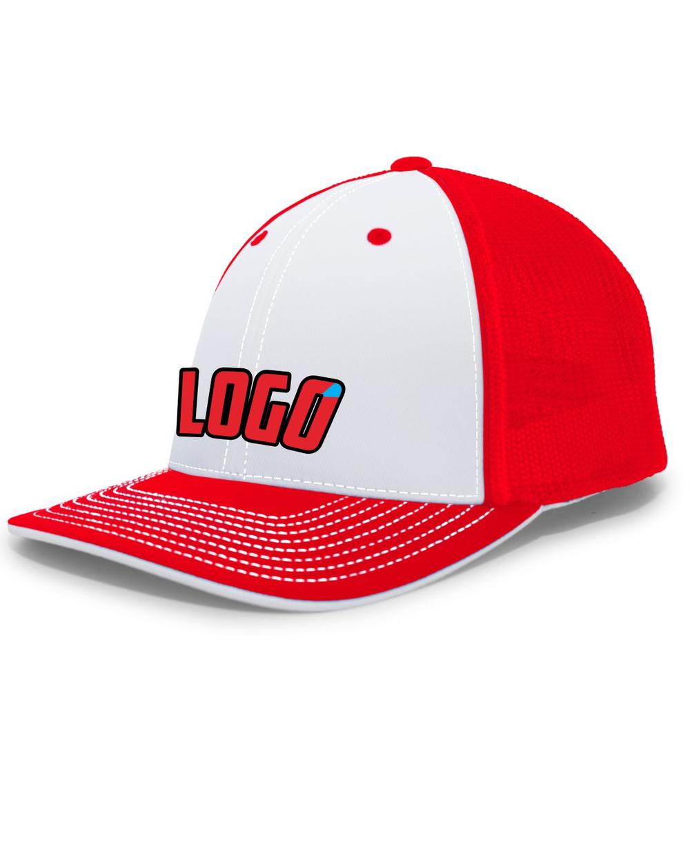 Pacific Trucker FlexFit MeshBack Custom Cap, color: White/Red/Red