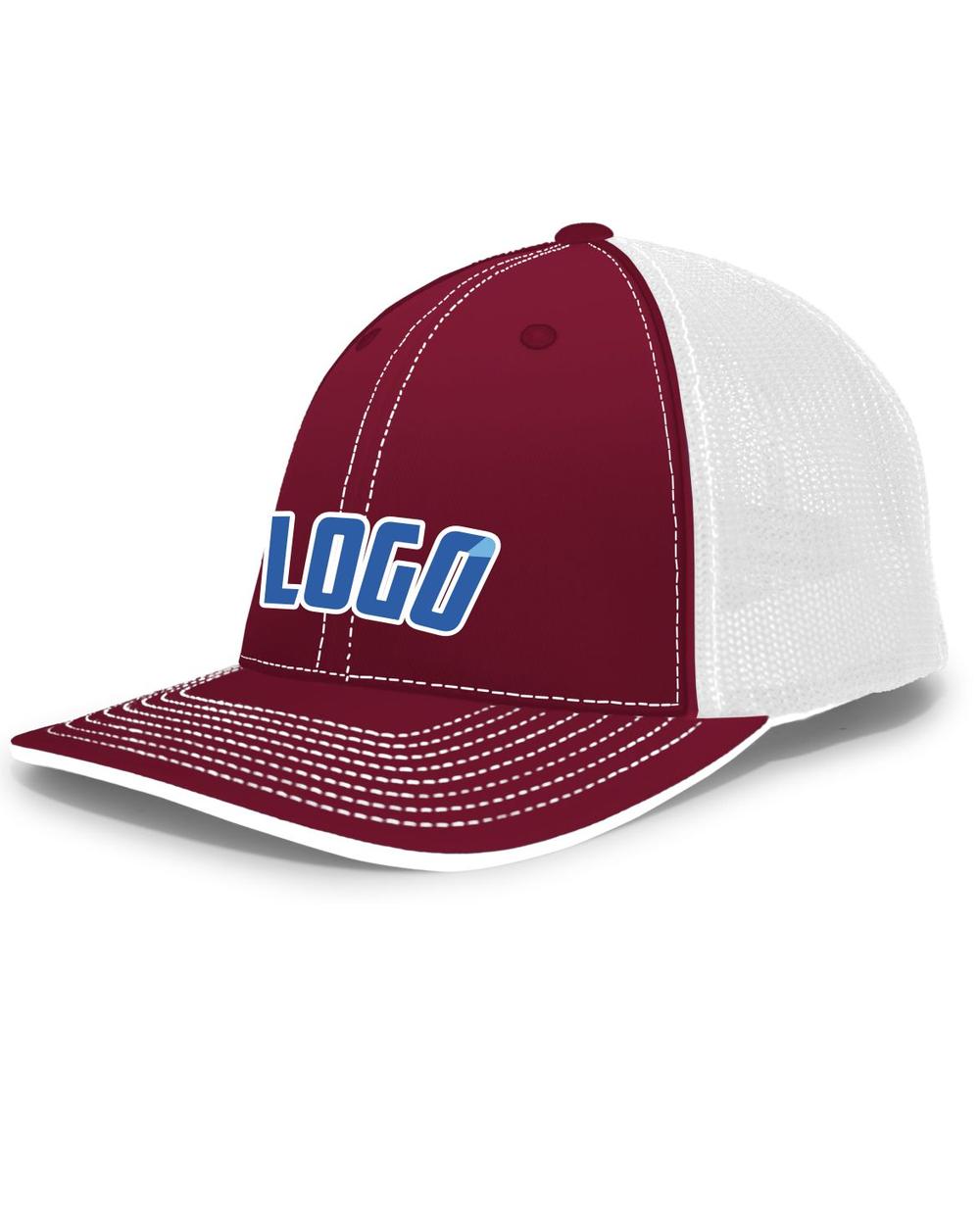 Pacific Trucker FlexFit MeshBack Custom Cap, color: Cardinal/White