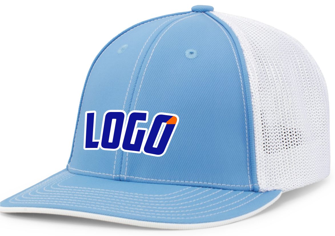 404MWL Unisex Trucker FlexFit MeshBack Custom Cap, color: Columbia Blue/White